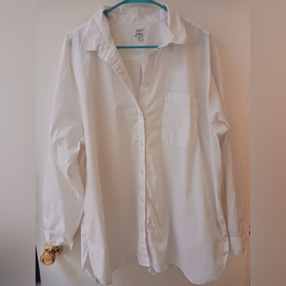 J.Crew Regenerative Cotton Blend White Button Shirt Womens 2X Long Sleeve
